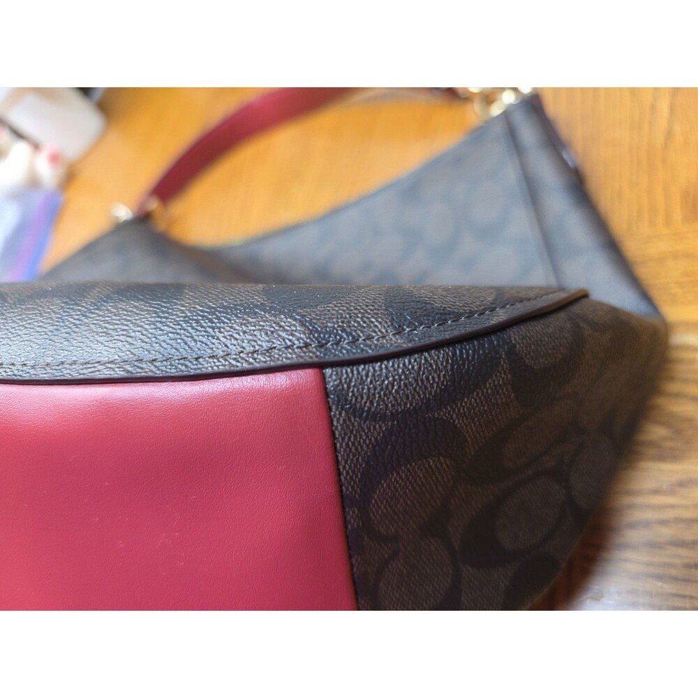 Coach F39527 Elle Hobo Shoulder Brown Signature Coated Canvas Red Leather - Picture 7 of 15